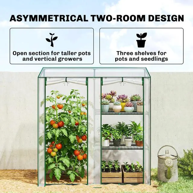 Alt view image 5 of 7 - Mini Greenhouse, Portable Greenhouse with 3 Shelves, Clear