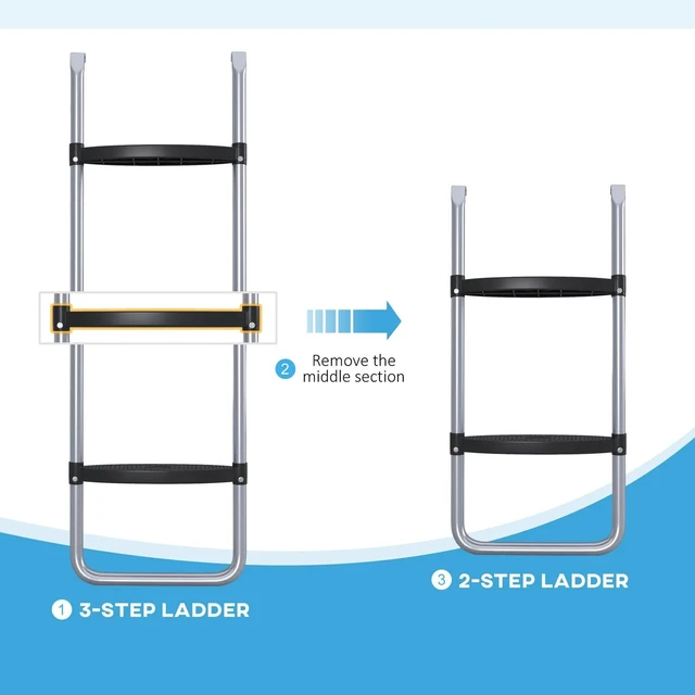Alt view image 5 of 7 - 2 Steps/3 Steps Galvanised Steel Trampoline Ladder Climbing