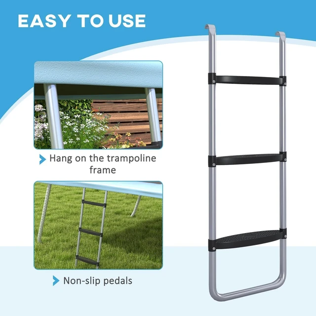 Alt view image 2 of 7 - 2 Steps/3 Steps Galvanised Steel Trampoline Ladder Climbing