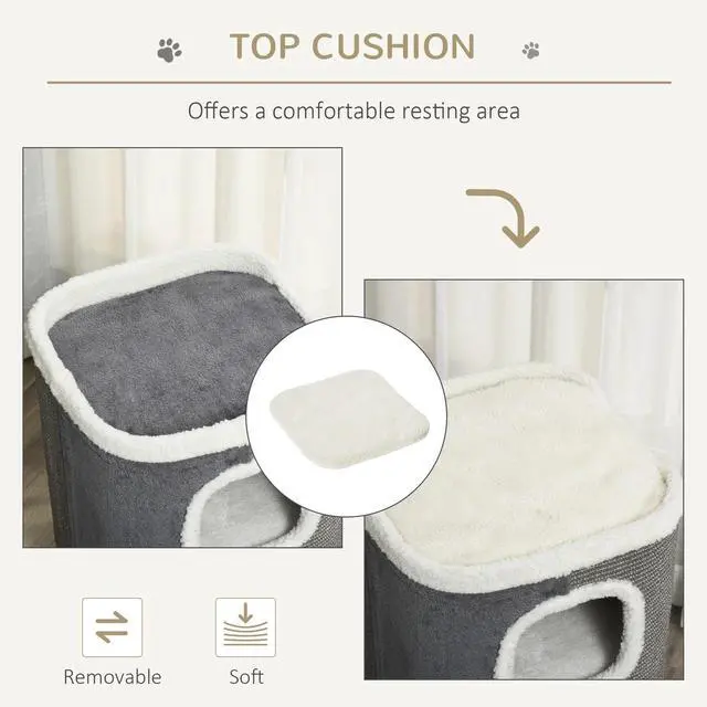 Alt view image 4 of 7 - Cat Barrel Kitten Tree Tower Sisal Scratching Pet Furniture Climbing Frame