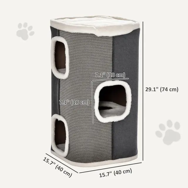 Alt view image 6 of 7 - Cat Barrel Kitten Tree Tower Sisal Scratching Pet Furniture Climbing Frame