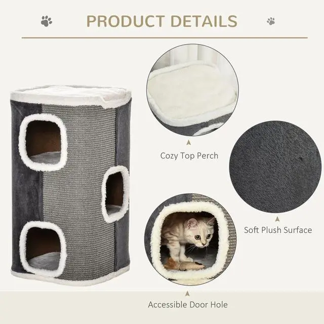 Alt view image 2 of 7 - Cat Barrel Kitten Tree Tower Sisal Scratching Pet Furniture Climbing Frame