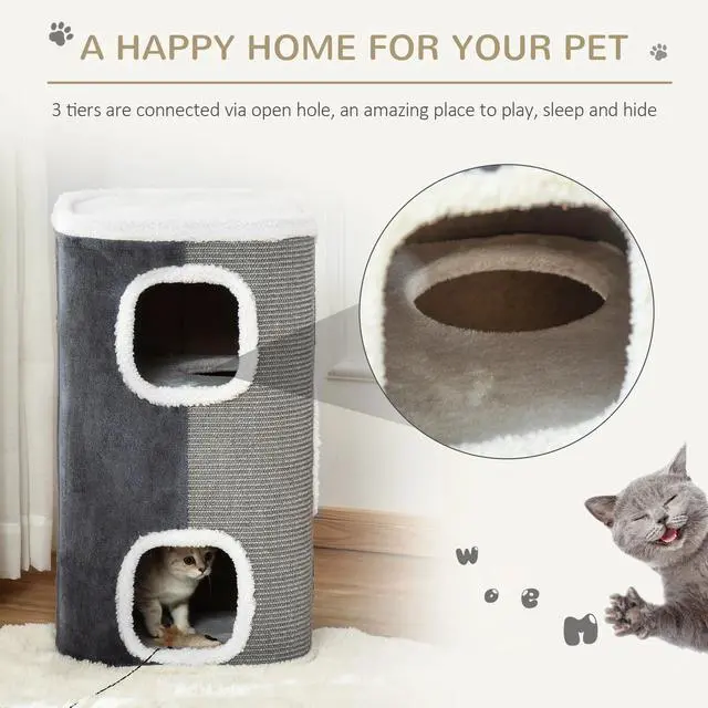 Alt view image 3 of 7 - Cat Barrel Kitten Tree Tower Sisal Scratching Pet Furniture Climbing Frame
