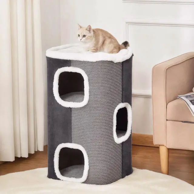 Alt view image 5 of 7 - Cat Barrel Kitten Tree Tower Sisal Scratching Pet Furniture Climbing Frame