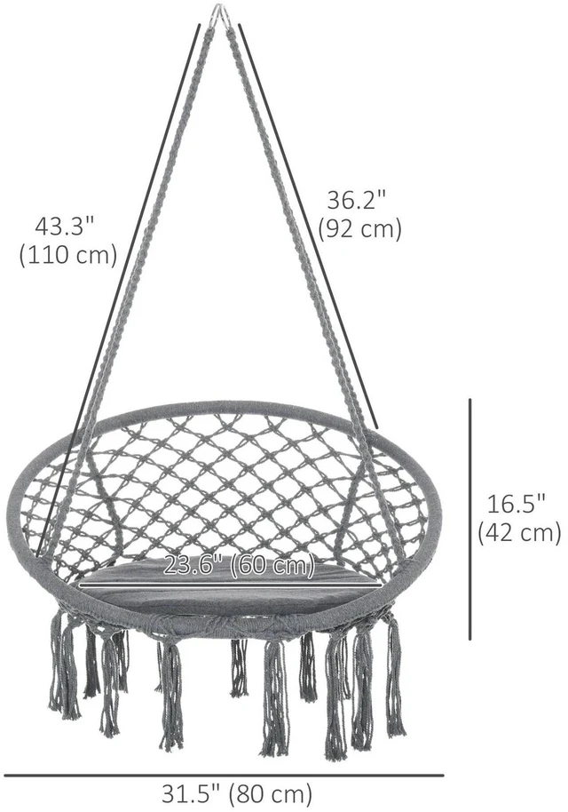 Alt view image 4 of 7 - Hammock Chair Hanging Rope Swing for Indoor&Outdoor Use w/Backrest Cream White