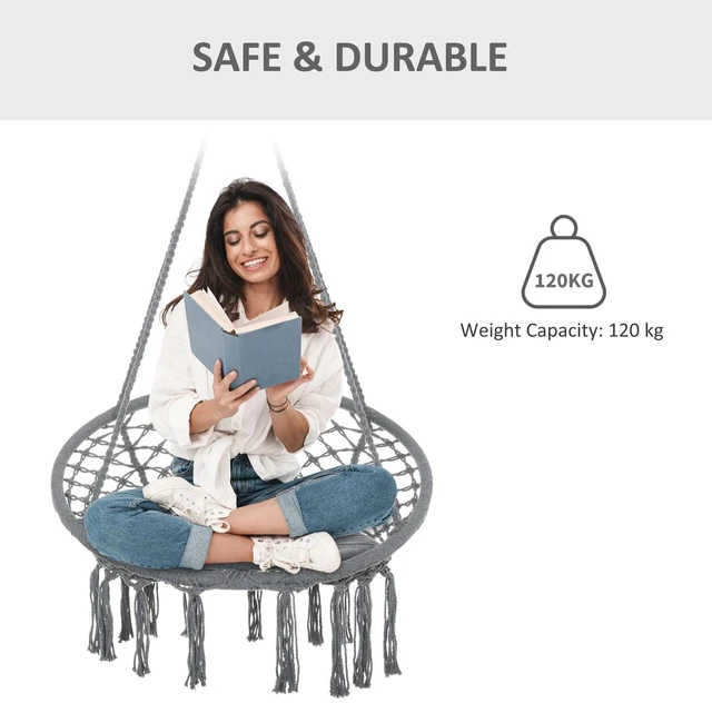 Alt view image 6 of 7 - Hammock Chair Hanging Rope Swing for Indoor&Outdoor Use w/Backrest Cream White