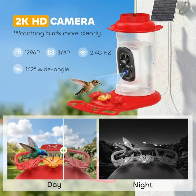 Alt view image 2 of 7 - PawHut Smart Bird Feeder with 2K HD Camera, Bird Feeder Camera AI Identify