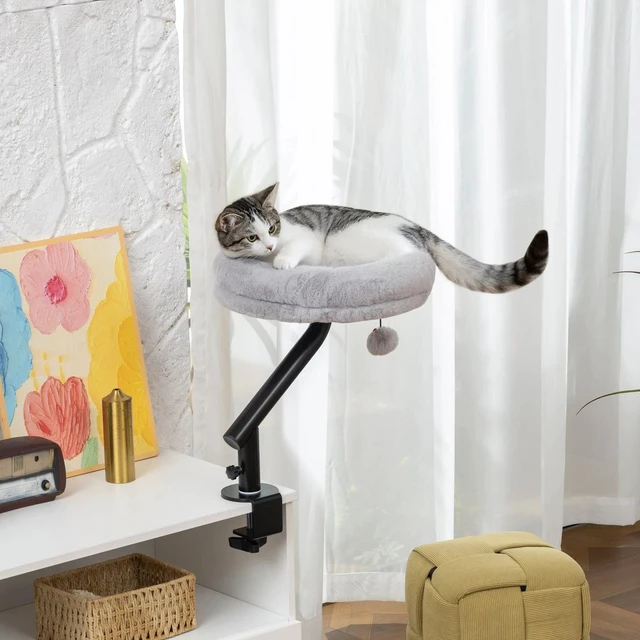 Alt view image 2 of 7 - PawHut Cat Desk Bed 360° Rotatable Adjustable Height for Home Office Work