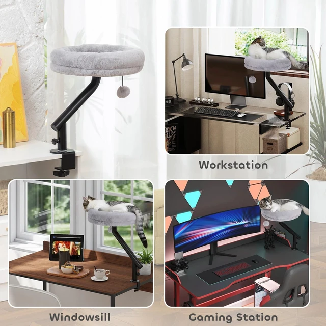 Alt view image 7 of 7 - PawHut Cat Desk Bed 360° Rotatable Adjustable Height for Home Office Work