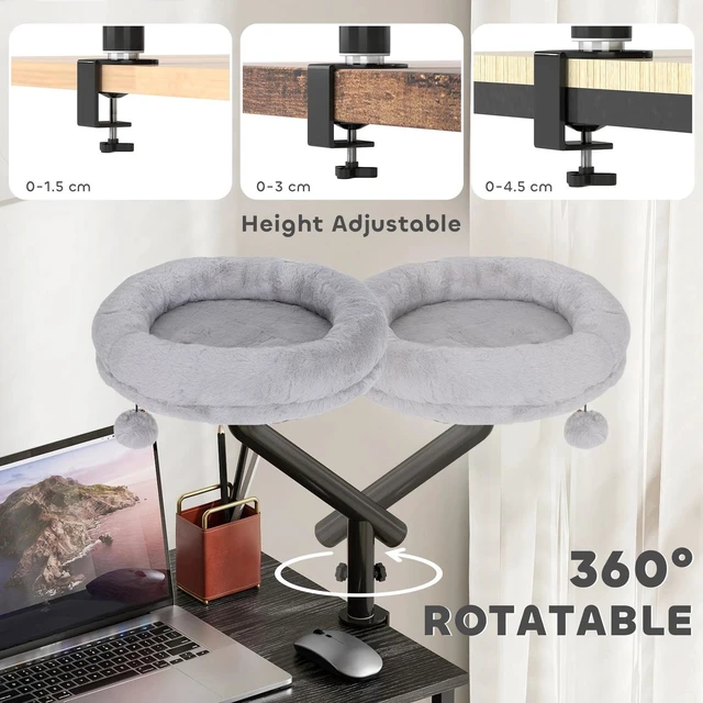 Alt view image 4 of 7 - PawHut Cat Desk Bed 360° Rotatable Adjustable Height for Home Office Work