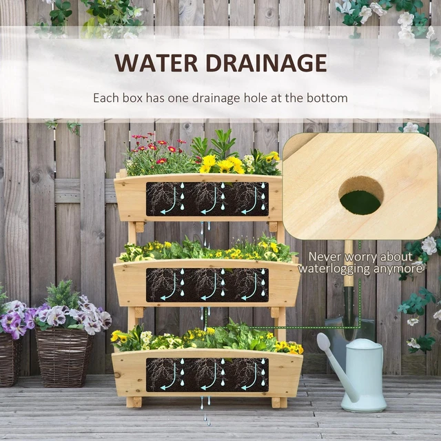 Alt view image 4 of 7 - 3 Tier Raised Garden Bed, Wooden Planter Box Kit for Flowers, Vegetables, Herbs