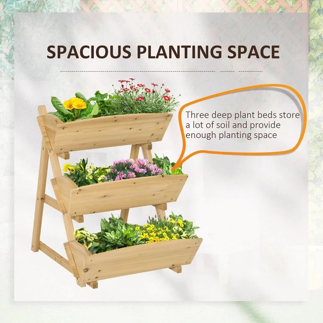 Alt view image 5 of 7 - 3 Tier Raised Garden Bed, Wooden Planter Box Kit for Flowers, Vegetables, Herbs