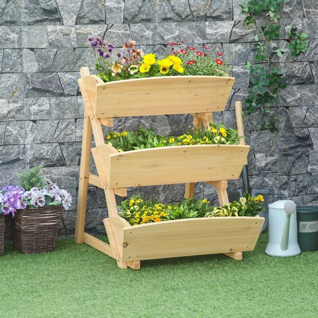 Main image of 3 Tier Raised Garden Bed, Wooden Planter Box Kit for Flowers, Vegetables, Herbs