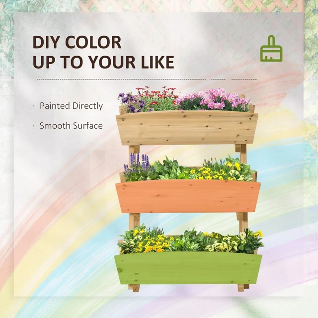 Alt view image 3 of 7 - 3 Tier Raised Garden Bed, Wooden Planter Box Kit for Flowers, Vegetables, Herbs