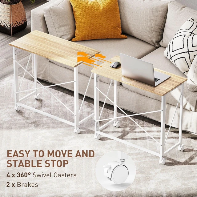 Alt view image 2 of 7 - Folding Table, Small Home Computer Desk with Wheels, Easy Assembly, Natural
