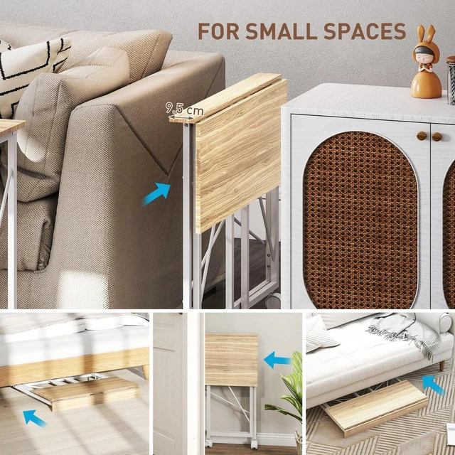 Alt view image 6 of 7 - Folding Table, Small Home Computer Desk with Wheels, Easy Assembly, Natural