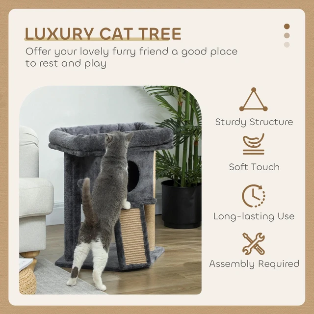 Alt view image 5 of 7 - PawHut Cat Tree, Small Cat Tower with Perch, Scratching Post, Cat Condo, Grey