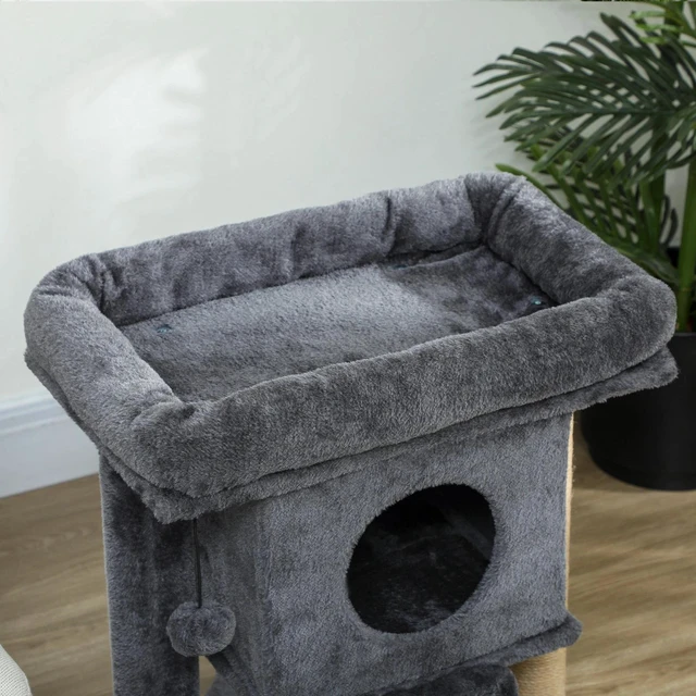 Alt view image 6 of 7 - PawHut Cat Tree, Small Cat Tower with Perch, Scratching Post, Cat Condo, Grey