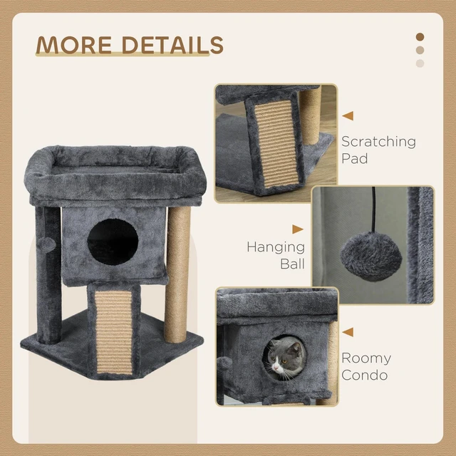 Alt view image 3 of 7 - PawHut Cat Tree, Small Cat Tower with Perch, Scratching Post, Cat Condo, Grey