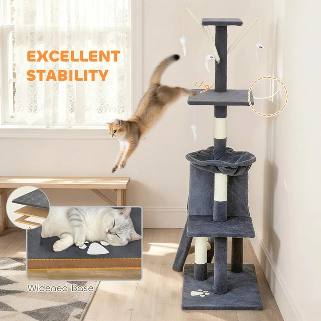 Alt view image 2 of 7 - 52" Multi-Level Cat Tree Kitty Activity Center Scratcher Tower Condo Dark Grey