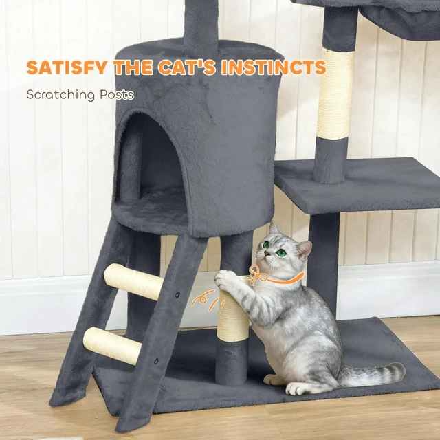 Alt view image 5 of 7 - 52" Multi-Level Cat Tree Kitty Activity Center Scratcher Tower Condo Dark Grey