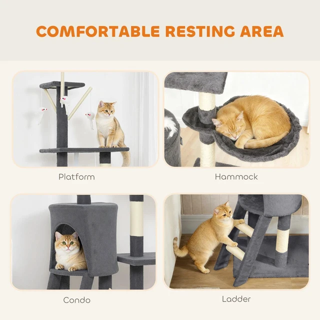 Alt view image 4 of 7 - 52" Multi-Level Cat Tree Kitty Activity Center Scratcher Tower Condo Dark Grey