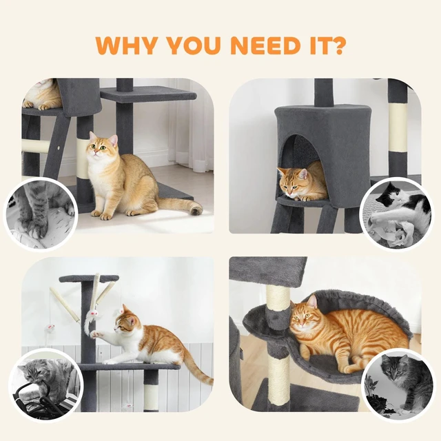 Alt view image 7 of 7 - 52" Multi-Level Cat Tree Kitty Activity Center Scratcher Tower Condo Dark Grey