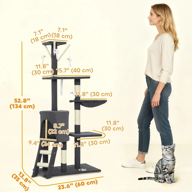 Alt view image 6 of 7 - 52" Multi-Level Cat Tree Kitty Activity Center Scratcher Tower Condo Dark Grey