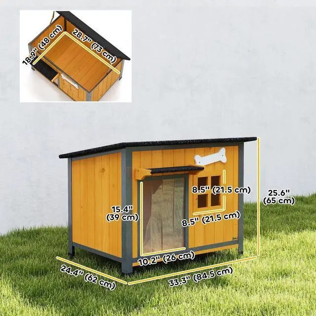Alt view image 3 of 7 - PawHut Outdoor Dog House with Anti-Chewing Steel Frame, Wooden Dog House