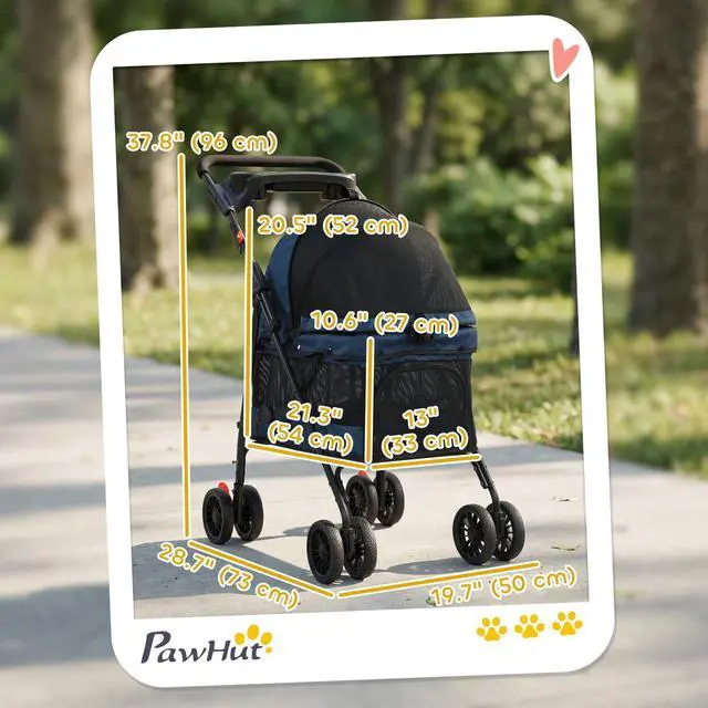 Alt view image 2 of 7 - PawHut Foldable Pet Stroller for Small Dogs and Cats with Mesh Windows