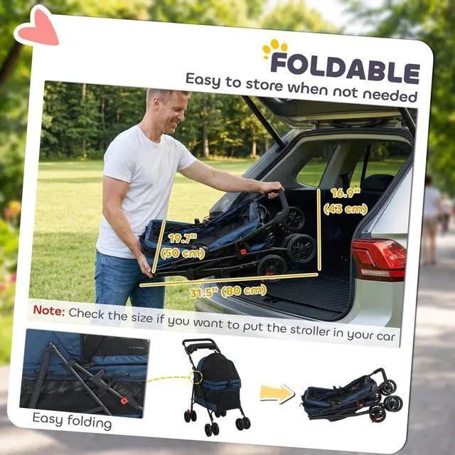 Alt view image 7 of 7 - PawHut Foldable Pet Stroller for Small Dogs and Cats with Mesh Windows
