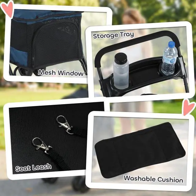 Alt view image 5 of 7 - PawHut Foldable Pet Stroller for Small Dogs and Cats with Mesh Windows