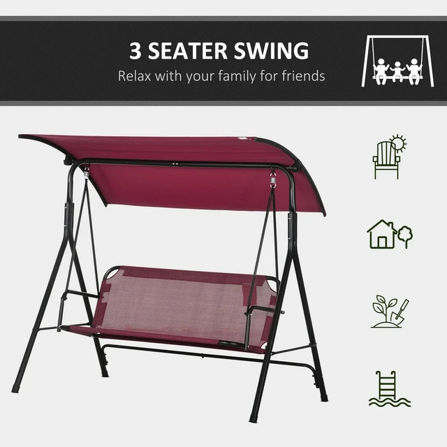 Alt view image 7 of 7 - 3 Seater Swing Chair Outdoor Patio Hammock Porch Glider Adjustable Canopy Blue