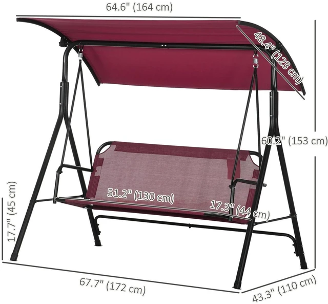 Alt view image 5 of 7 - 3 Seater Swing Chair Outdoor Patio Hammock Porch Glider Adjustable Canopy Blue