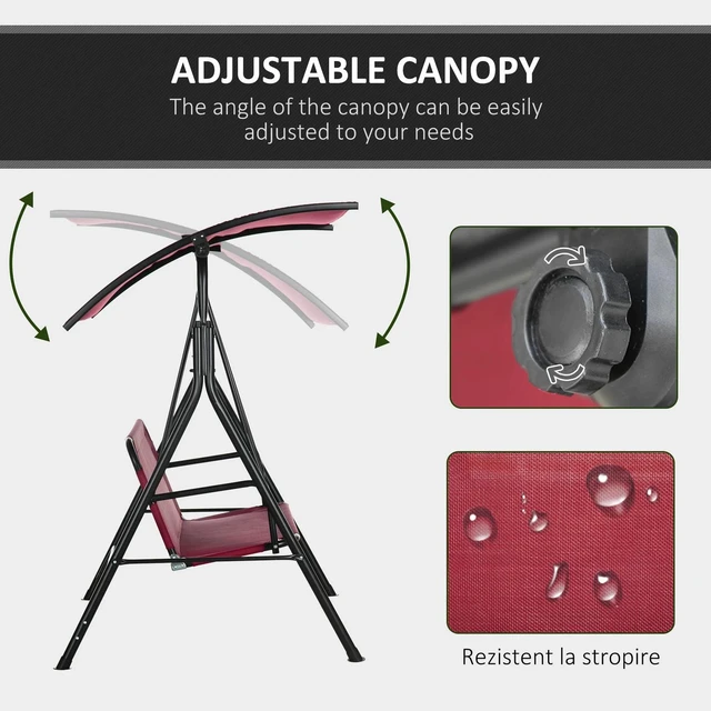 Alt view image 6 of 7 - 3 Seater Swing Chair Outdoor Patio Hammock Porch Glider Adjustable Canopy Blue