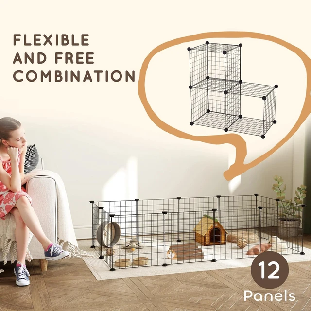 Alt view image 5 of 7 - DIY Pet Playpen Metal Wire Fence 12-Panel Guinea Pig Small Animals Cage Black