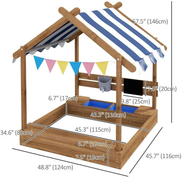 Alt view image 2 of 7 - Outdoor Sandbox with Cove for 3-7 Years Old, Backyard, Brown