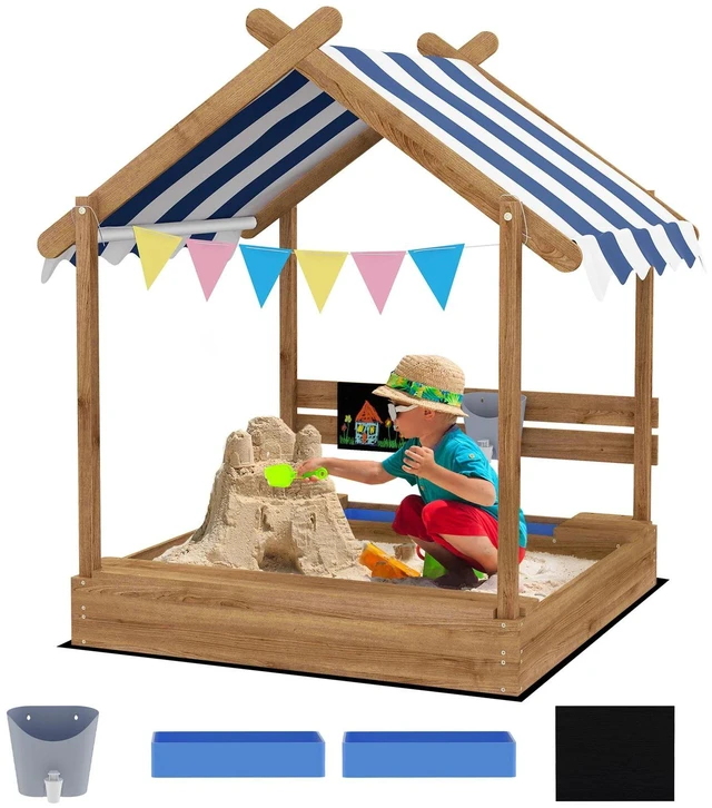 Main image of Outdoor Sandbox with Cove for 3-7 Years Old, Backyard, Brown