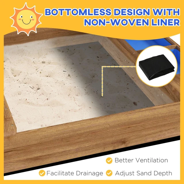 Alt view image 3 of 7 - Outdoor Sandbox with Cove for 3-7 Years Old, Backyard, Brown