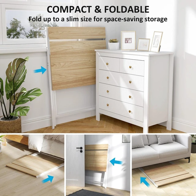 Alt view image 4 of 7 - Small Folding Desk w/ Monitor Shelf 81.5 cm Foldable Computer Desk Natural