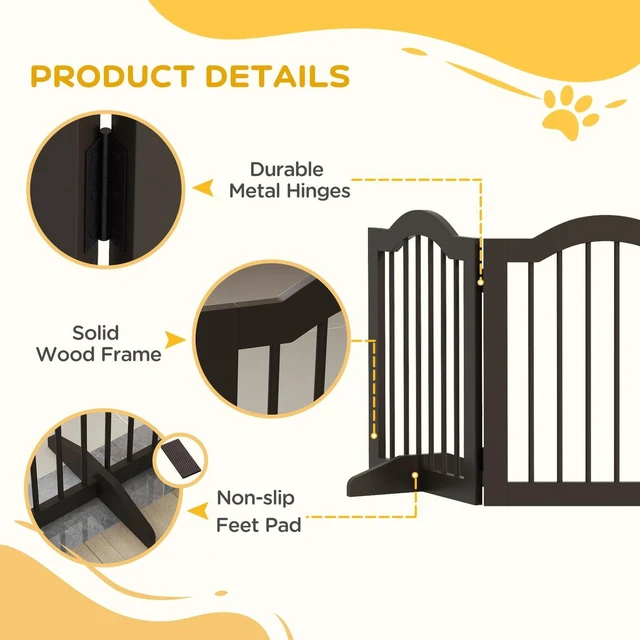 Alt view image 3 of 7 - Freestanding Pet Gate for Dogs Folding Indoor Barrier W/2 Feet for Doorway Stair