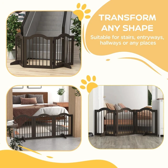 Alt view image 7 of 7 - Freestanding Pet Gate for Dogs Folding Indoor Barrier W/2 Feet for Doorway Stair
