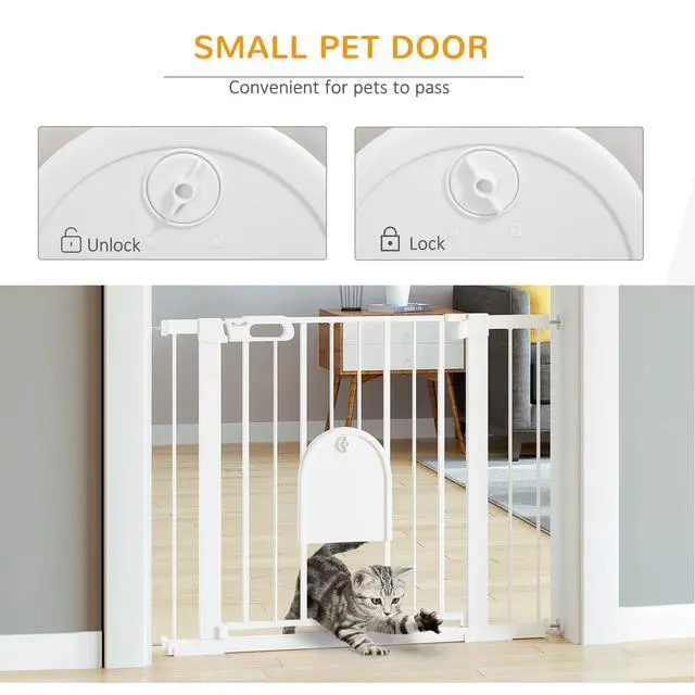Alt view image 5 of 7 - 29.5"-40.5" Extra Wide Pet Safety Gate, Stair Pressure Fit, Double Locking White