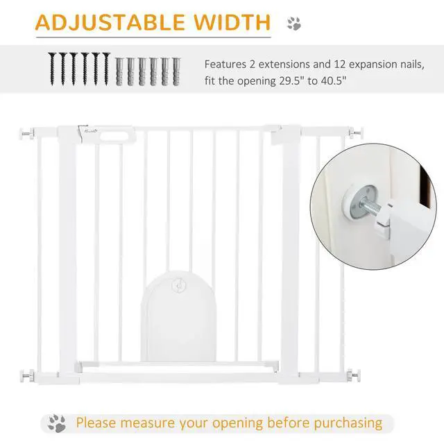 Alt view image 3 of 7 - 29.5"-40.5" Extra Wide Pet Safety Gate, Stair Pressure Fit, Double Locking White