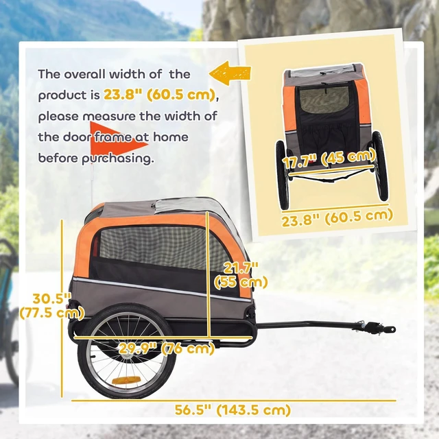 Alt view image 3 of 7 - PawHut Dog Bike Trailer, Pet Cart Wagon Cart Carrier Attachment