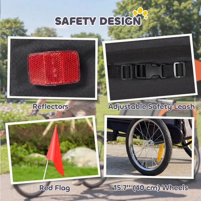 Alt view image 5 of 7 - PawHut Dog Bike Trailer, Pet Cart Wagon Cart Carrier Attachment