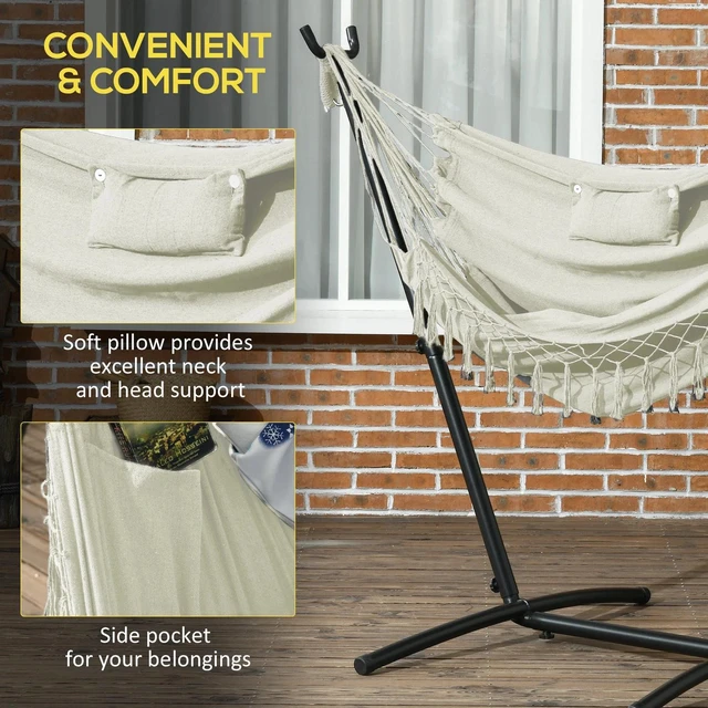 Alt view image 4 of 7 - Hammock Chair w/ Stand, Hammock Swing w/ Side Pocket, Headrest