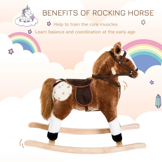 Alt view image 3 of 7 - Kid Plush Rocking Horse Ride-on Baby Girl Toy Pony w/ Realistic Sound Brown