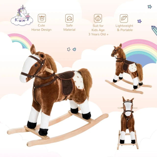Alt view image 5 of 7 - Kid Plush Rocking Horse Ride-on Baby Girl Toy Pony w/ Realistic Sound Brown