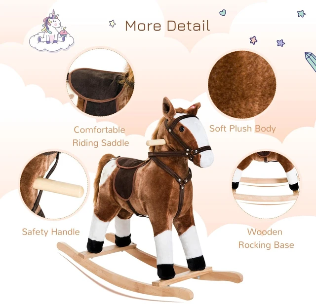 Alt view image 4 of 7 - Kid Plush Rocking Horse Ride-on Baby Girl Toy Pony w/ Realistic Sound Brown